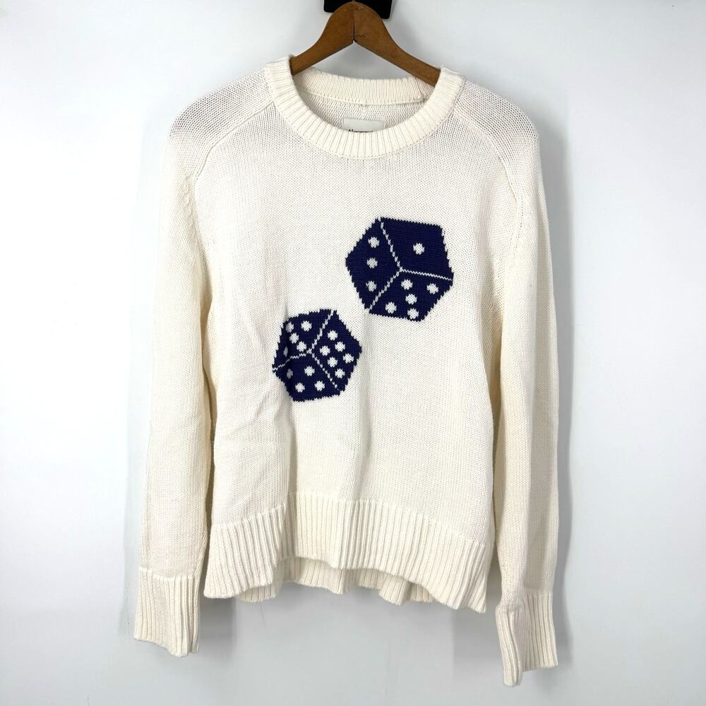 Abercrombie & Fitch Oversized Cream Dice Sweater S Chunky Knit Crewneck Preppy